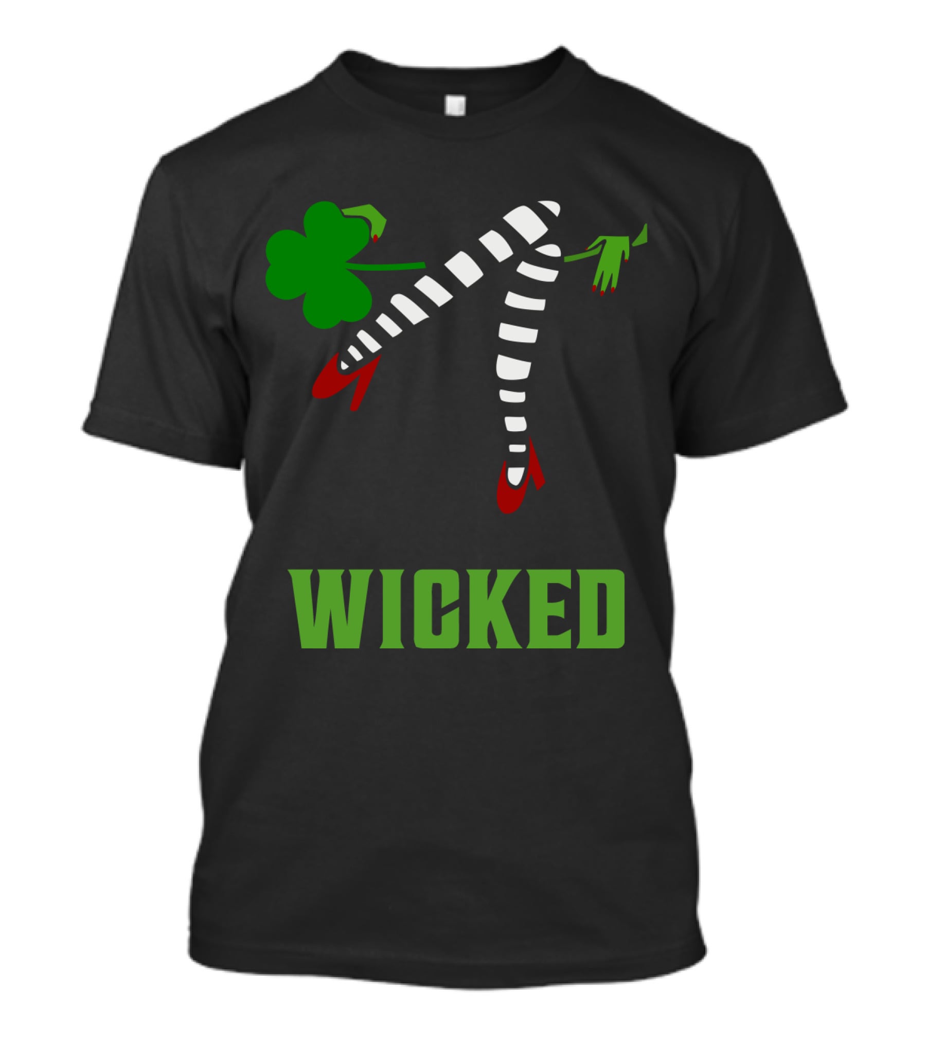 Wicked St. Patrick's Day Striped Legs And Shamrock T-Shirt