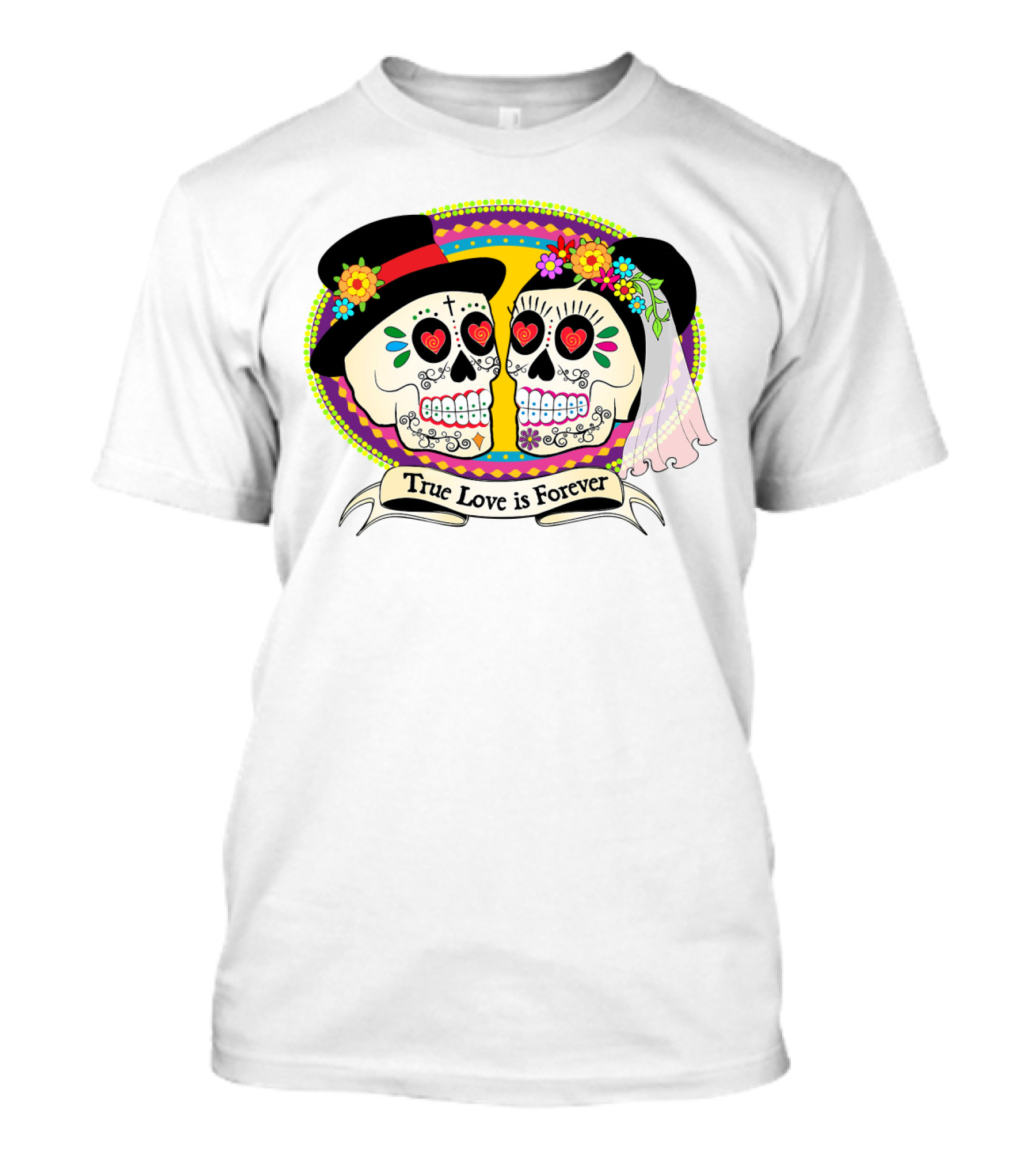 True Love Is Forever Colorful Skull Bride And Groom T-Shirt