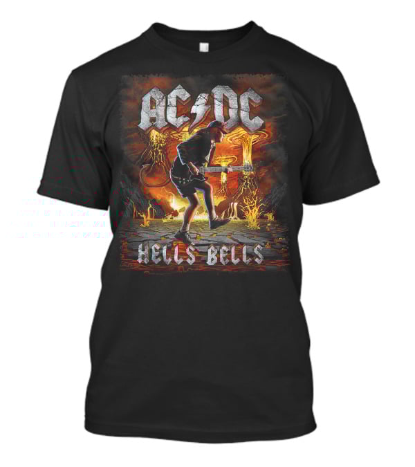 AC/DC Hells Bells Guitarist With Volcanic Eruption Background T-Shirt