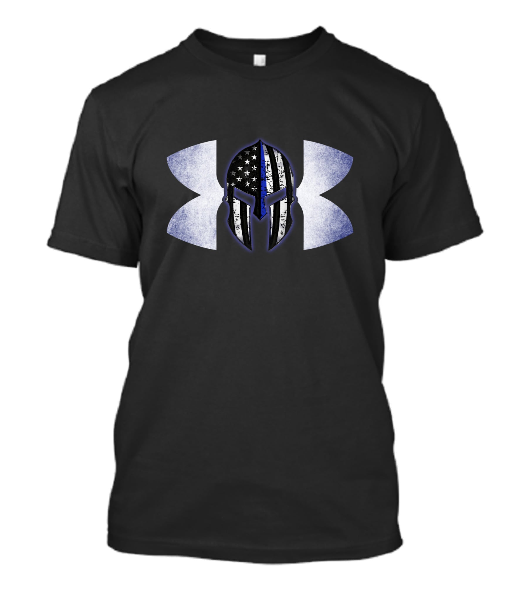 Thin Blue Line Spartan Helmet With American Flag And Tactical T-Shirt