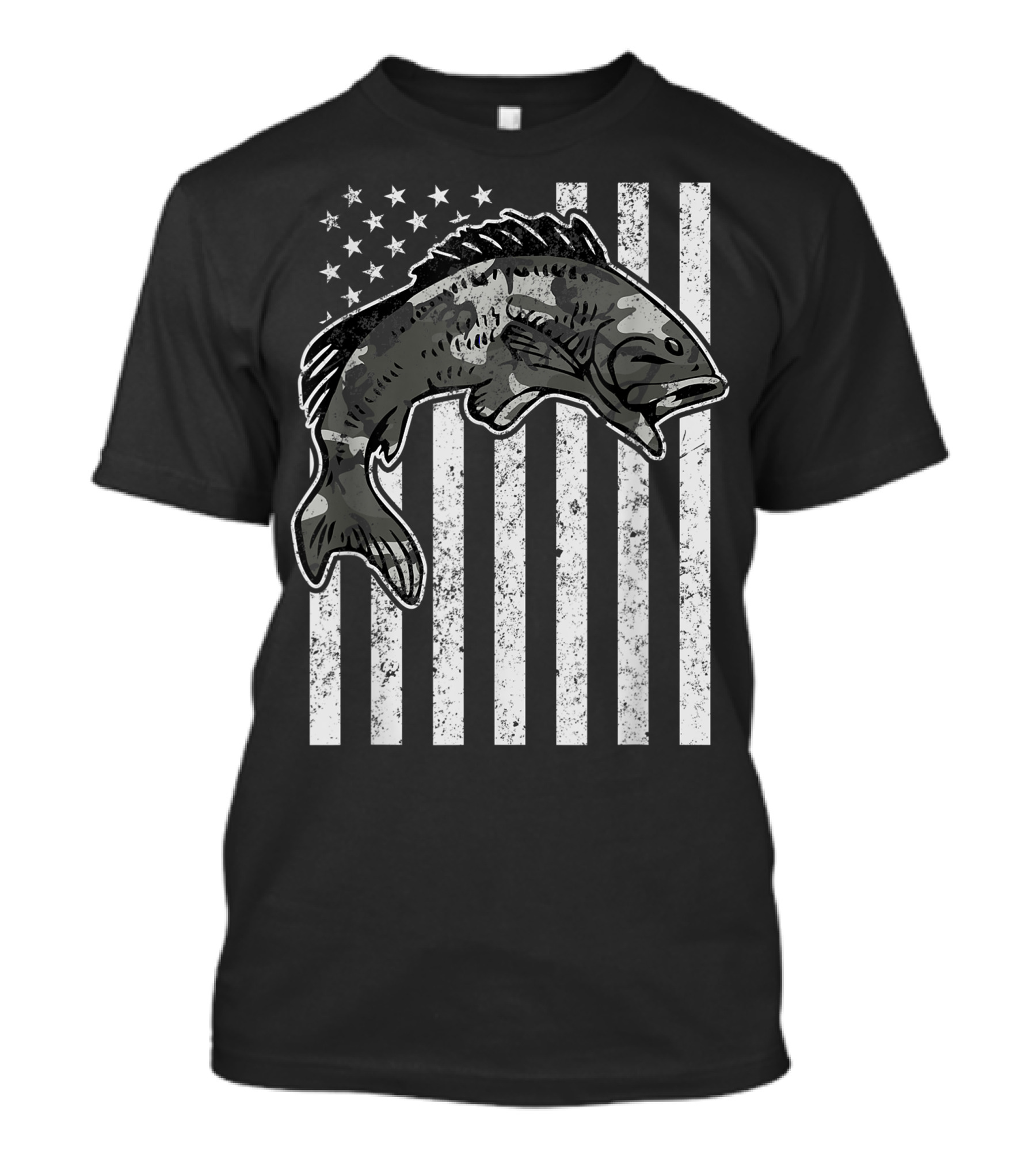American Flag Camouflage Bass Fishing Mens T-Shirt