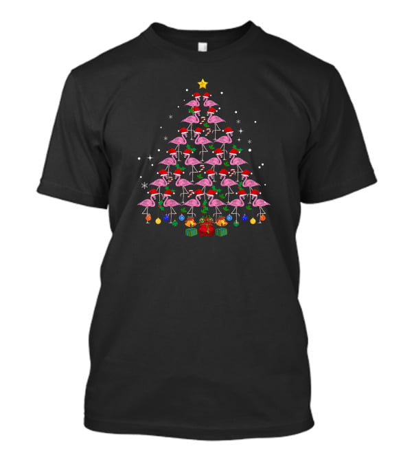 Funny Flamingo Santa Hat Christmas Tree With Presents For Girl T-Shirt