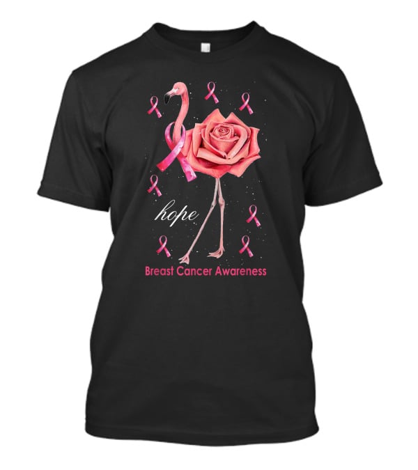 Hope Flamingo Breast Cancer Awareness Pink Ribbon Flower T-Shirt