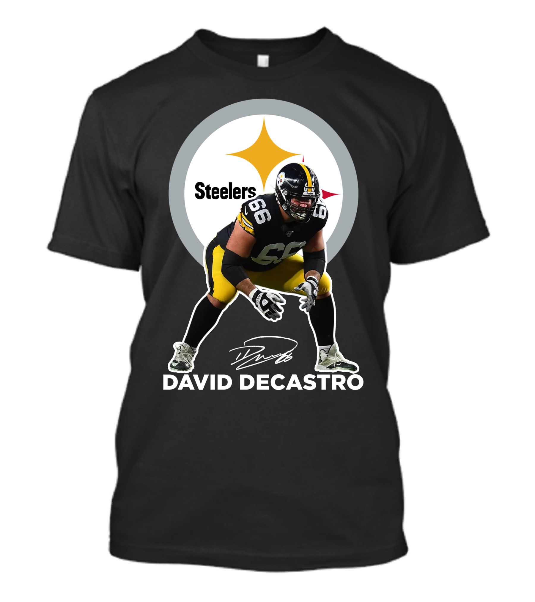 David Decastro Pittsburgh Steelers NFL Player Number 66 Autograph Signature T-Shirt