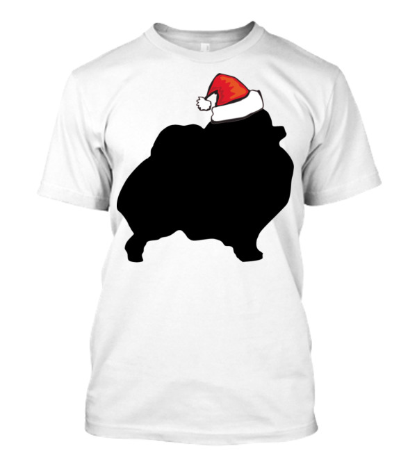 Pomeranian Silhouette With Santa Hat T-Shirt