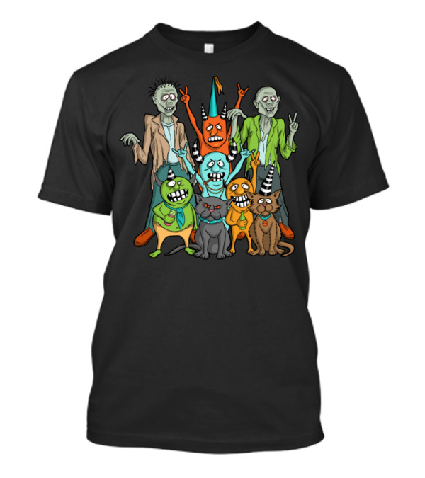 Monster Party Zombies Cats Party Hats Fun T-Shirt
