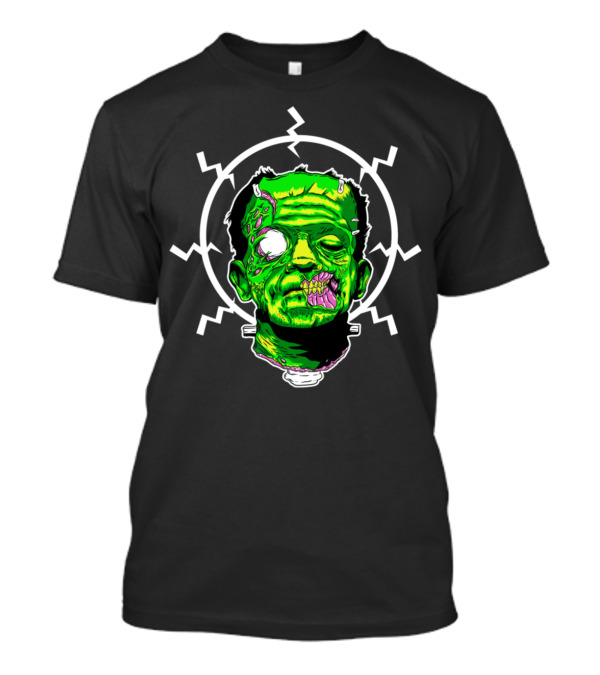 Never Dead Frankenstein With Electric Circle And Green Monster Face T-Shirt