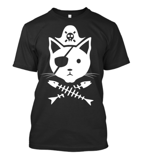Pirate Cat Skull And Crossbones Jolly Roger Fishbones Eyepatch T-Shirt