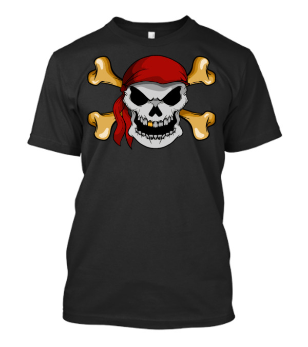 Pirate Skull And Crossbones With Red Bandana And Golden Teeth T-Shirt