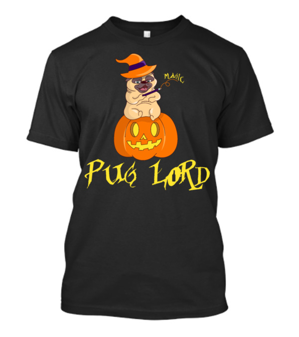 Pug Lord Magic Halloween Pug Puppy On Pumpkin T-Shirt
