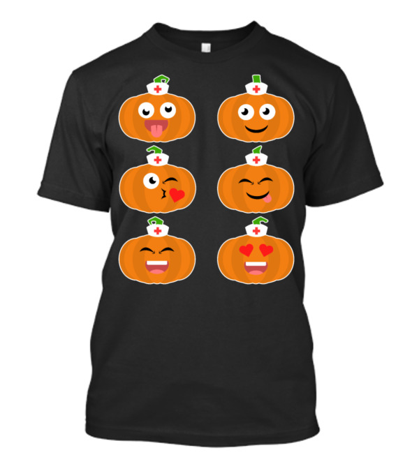 Pumpkin Nurse Emojis With Funny Faces T-Shirt