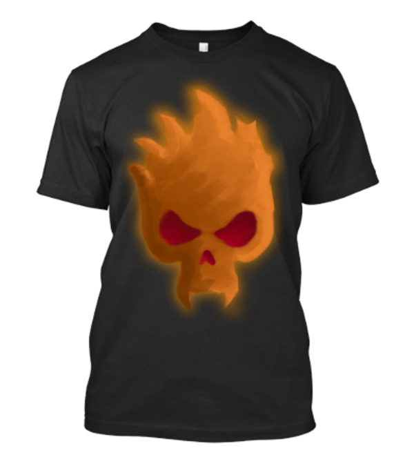 Flaming Pumpkin Ghost Skull With Fiery Eyes T-Shirt