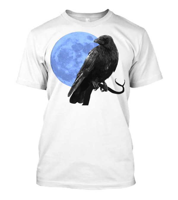 Raven With Blue Moon Goth Halloween Animals Birds T-Shirt