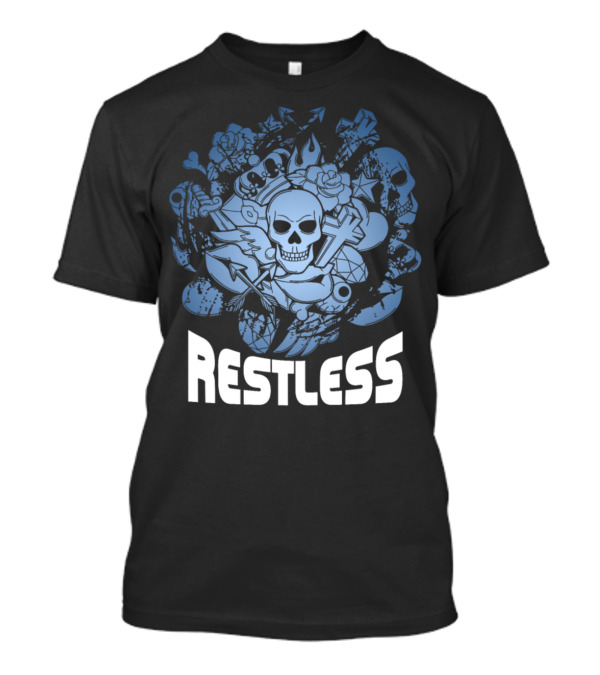 Restless Skull And Crossed Arrows With Flames And Roses T-Shirt