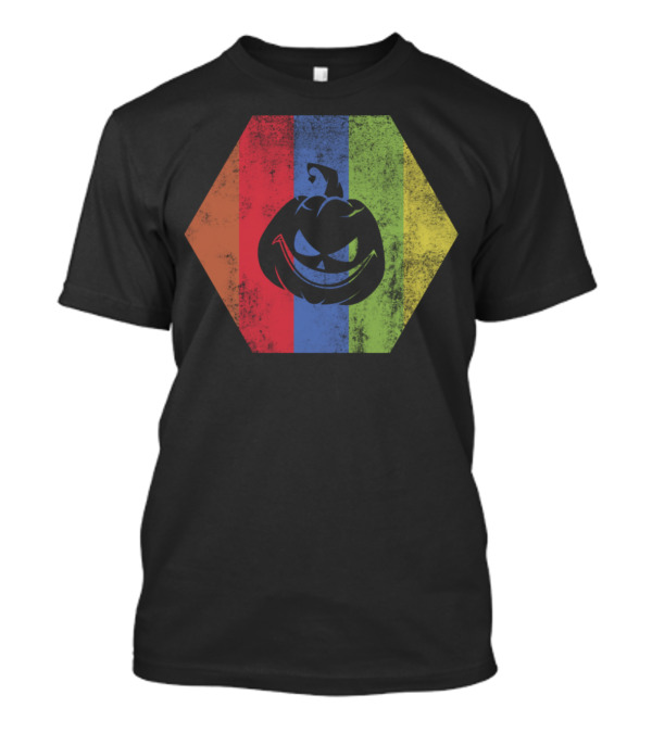Retro Pumpkin Ghost Hexagon Stripes T-Shirt
