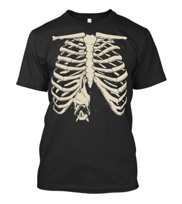 Skeleton Rib Cage With Bat Hanging In Bones T-Shirt