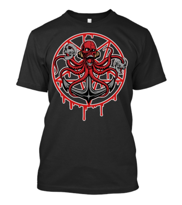 Scary Octopus Skull Pentagram Anchor Halloween T-Shirt