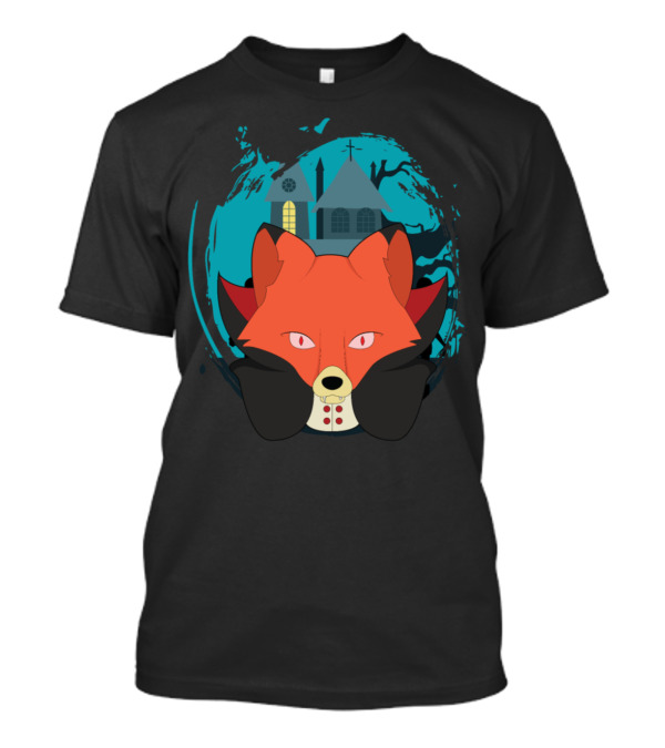 Scary Vampire Fox With Haunted House Halloween Animals T-Shirt