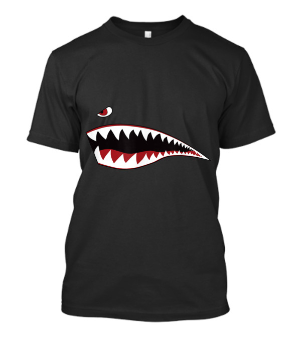 Shark Teeth Nose Art WWII Military Fighter Plane Icon Red Black White T-Shirt