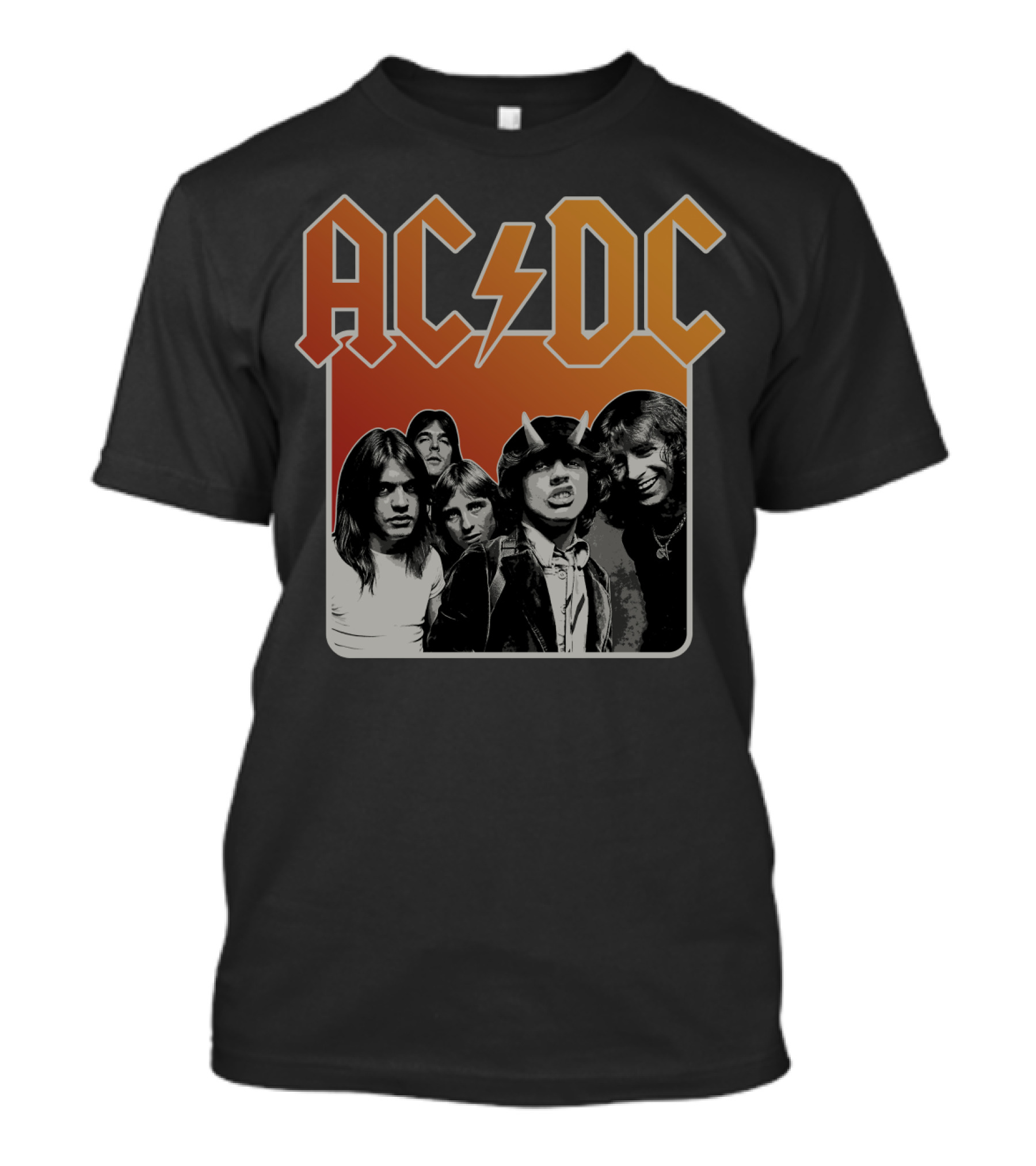 Acdc Band Photo Logo With Lightning Bolt And Band Members T-Shirt