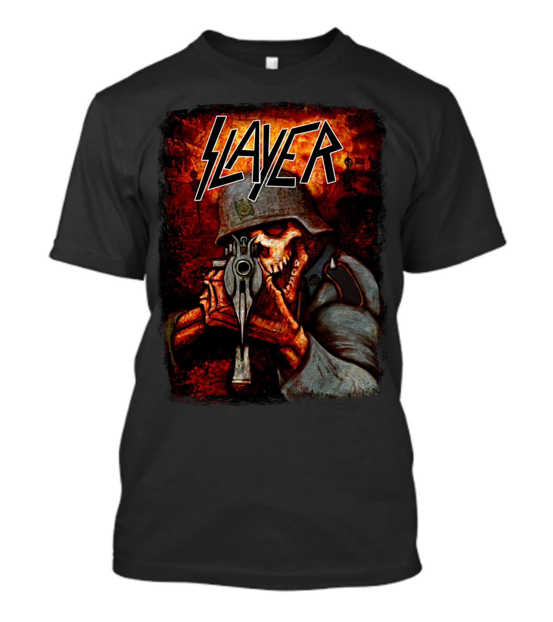 Slayer Hellish Soldier Skeleton Aiming Gun Blaze T-Shirt