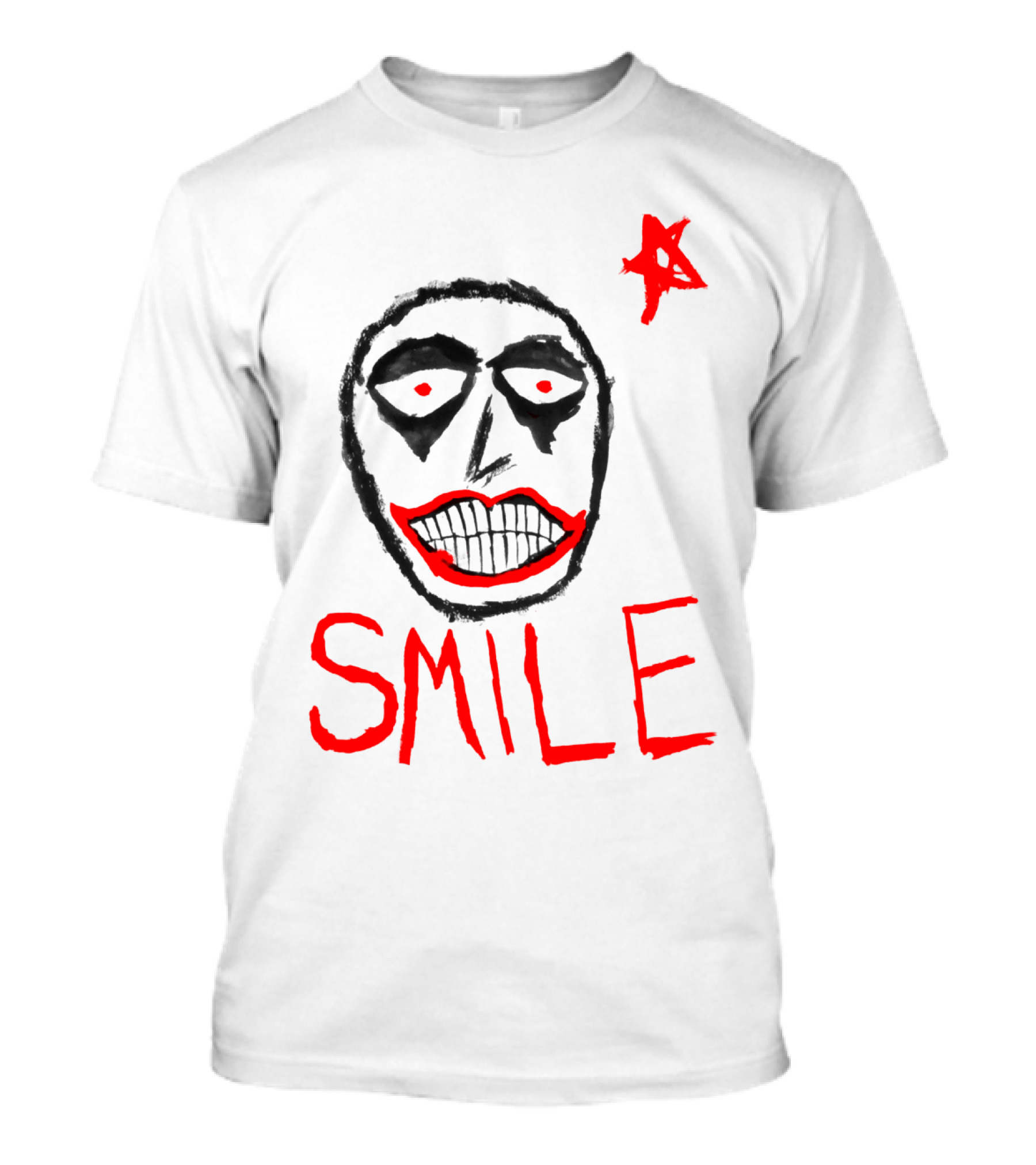 Smile Red Star Face Art T-Shirt