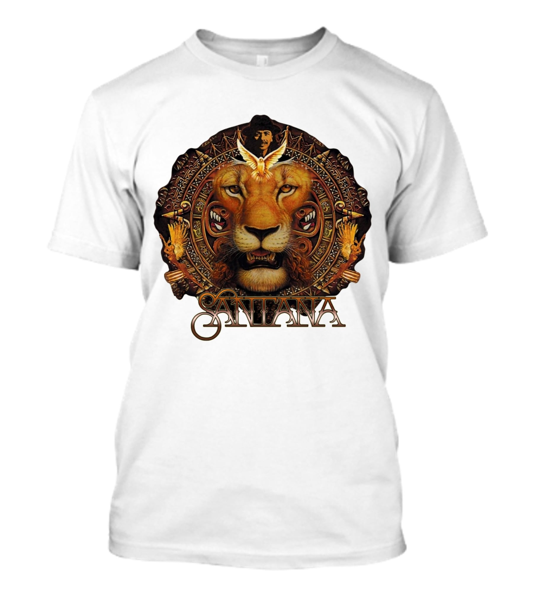 Santana Lion Artwork With Intricate Circular Motif T-Shirt