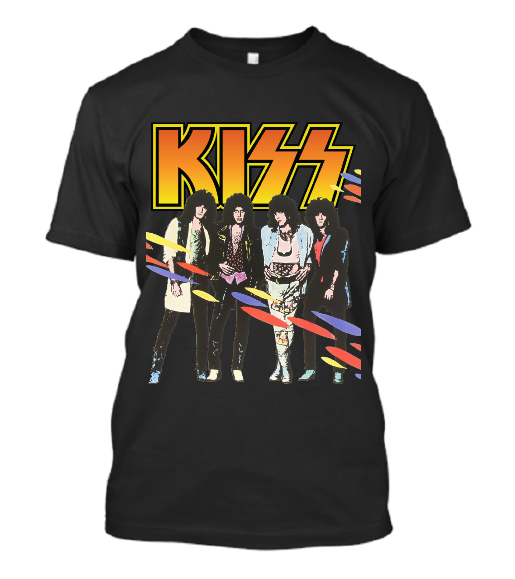 Kiss Band Retro Look With Colorful Stripes T-Shirt