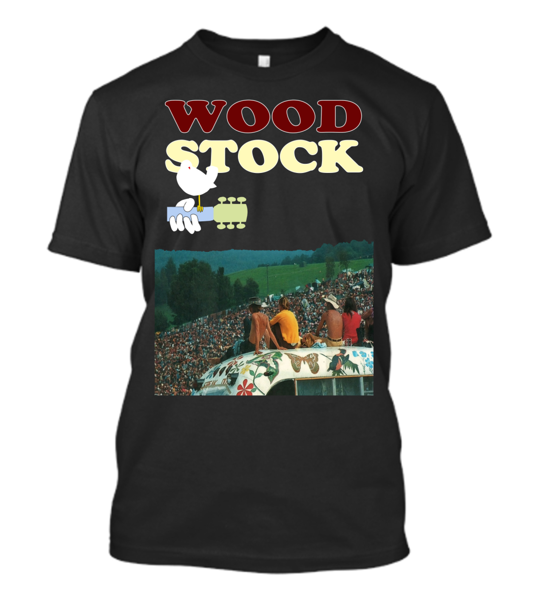 Woodstock Peace Festival Sitting On Decorated Hippie Bus T-Shirt