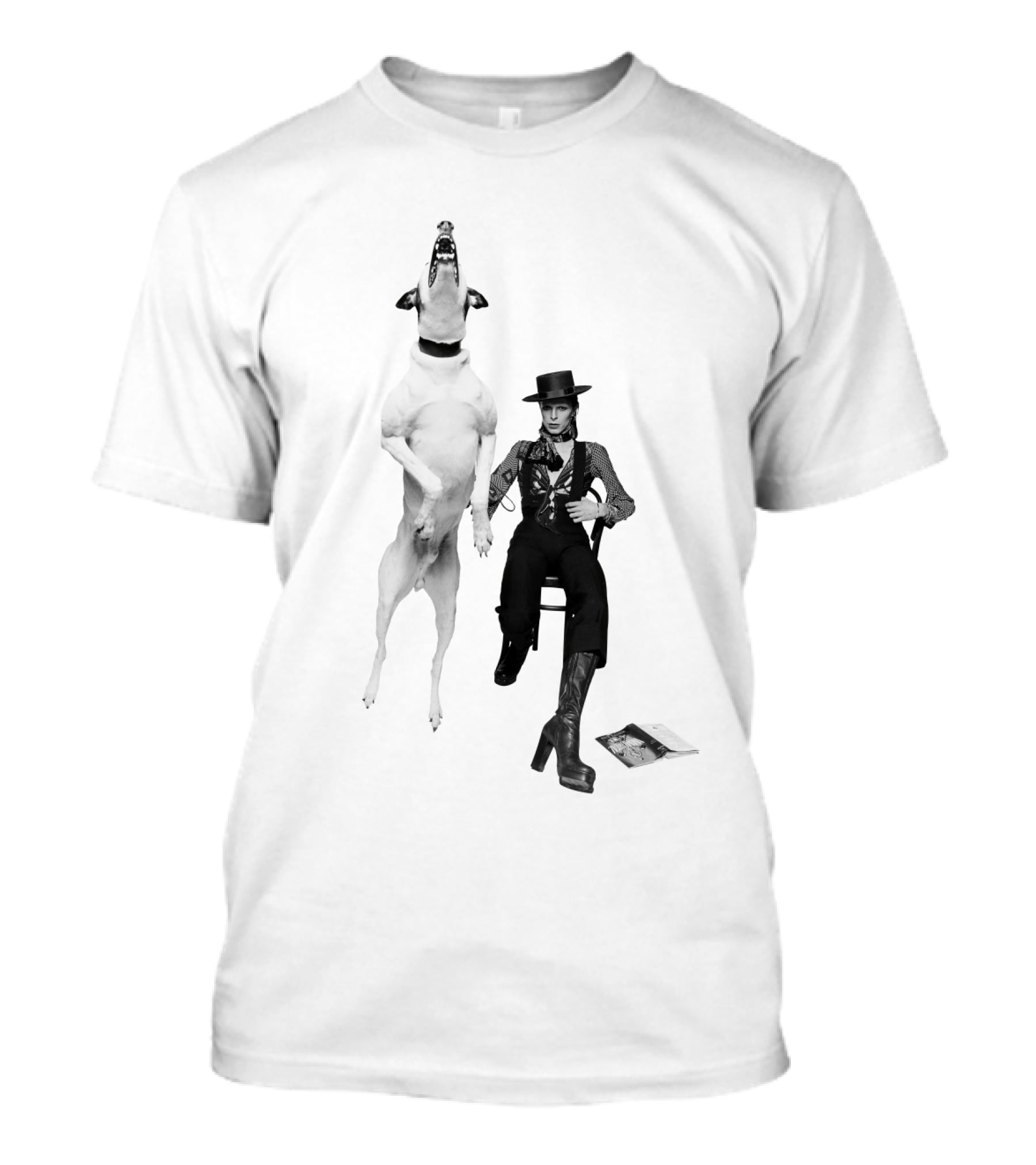 High Jumping Dog And Stylish Figure In Western Attire T-Shirt
