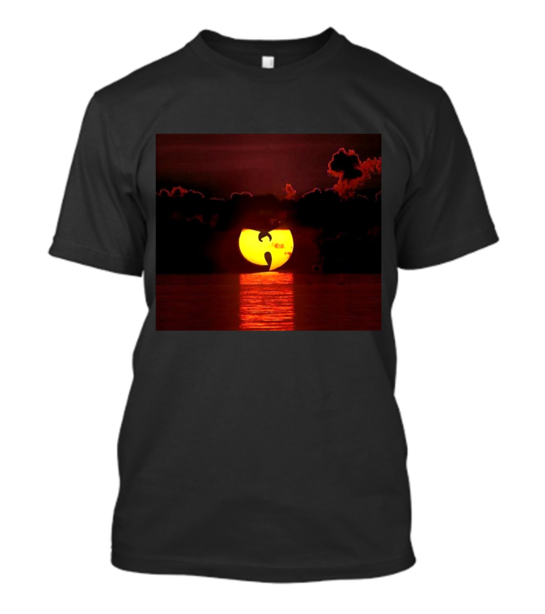 Wtc Sunset Reflection With Wu-Tang Clan Logo Silhouette Over Water T-Shirt