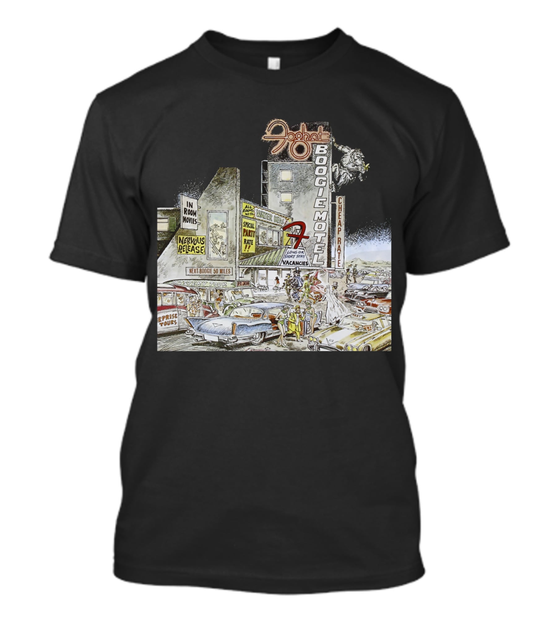 Foghat Boogie Motel Nervous Rex No Vacancies Retro Cars Scene T-Shirt