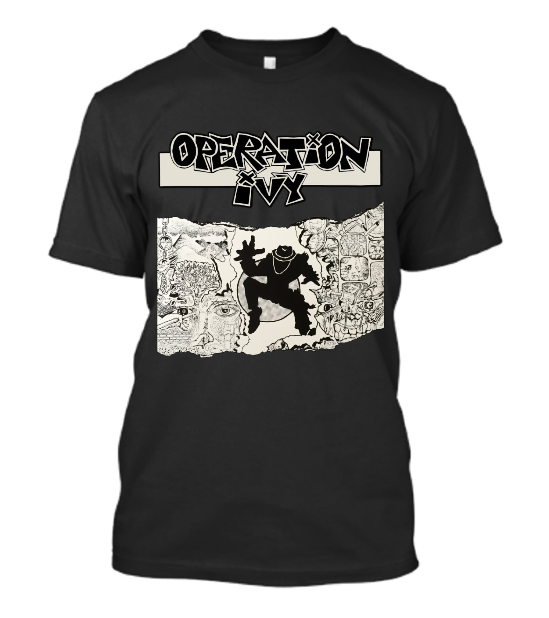 Operation Ivy Energy Album Cover Black And White Silhouetted Figure And Doodle Art T-Shirt