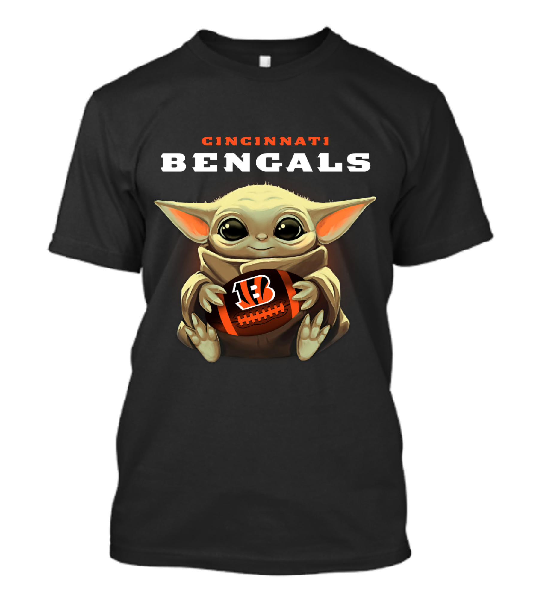 Cincinnati Bengals Baby Yoda Holding Bengals Football T-Shirt