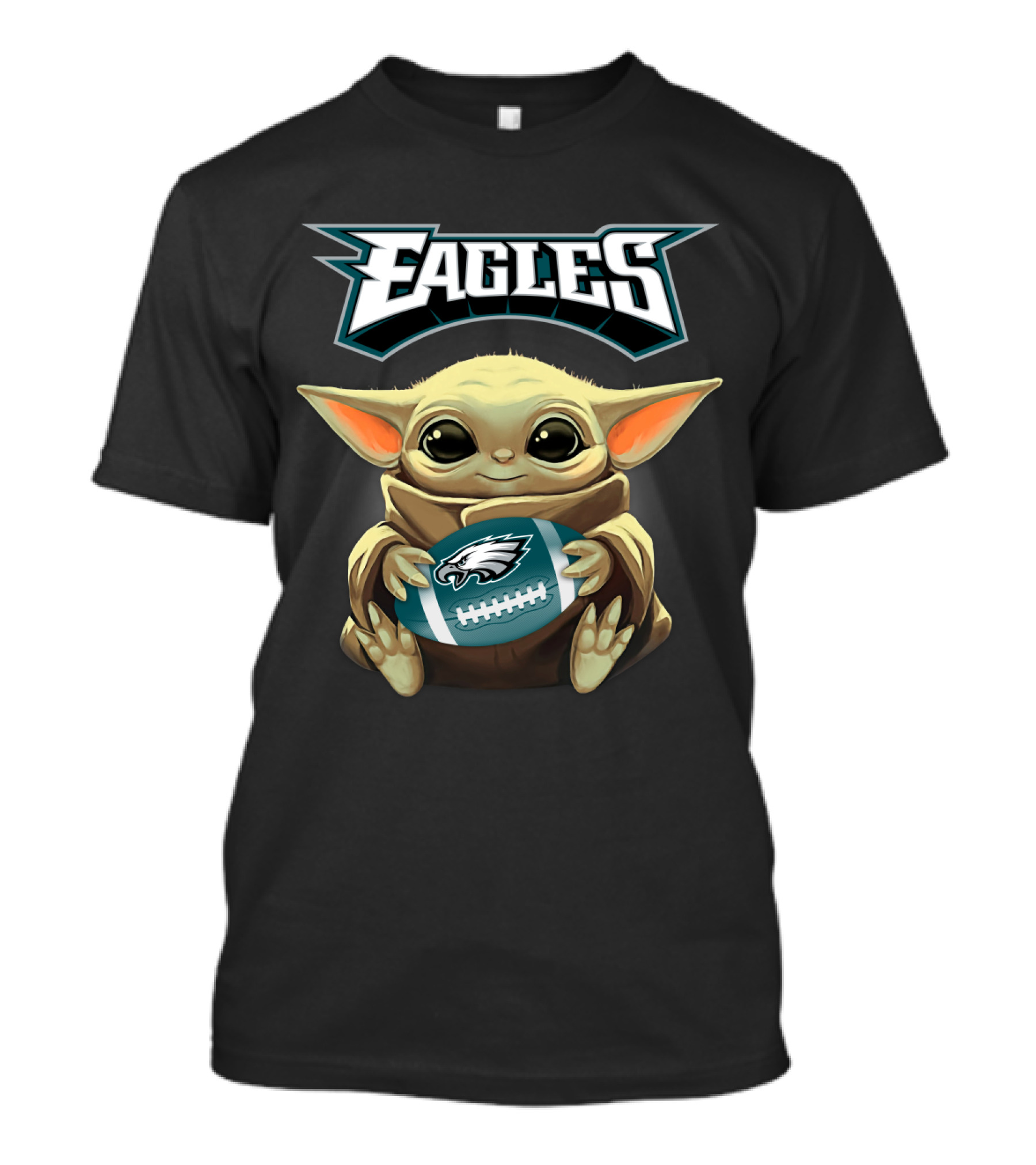 Eagles Philadelphia Baby Yoda Football Holding Eagles Logo Football T-Shirt