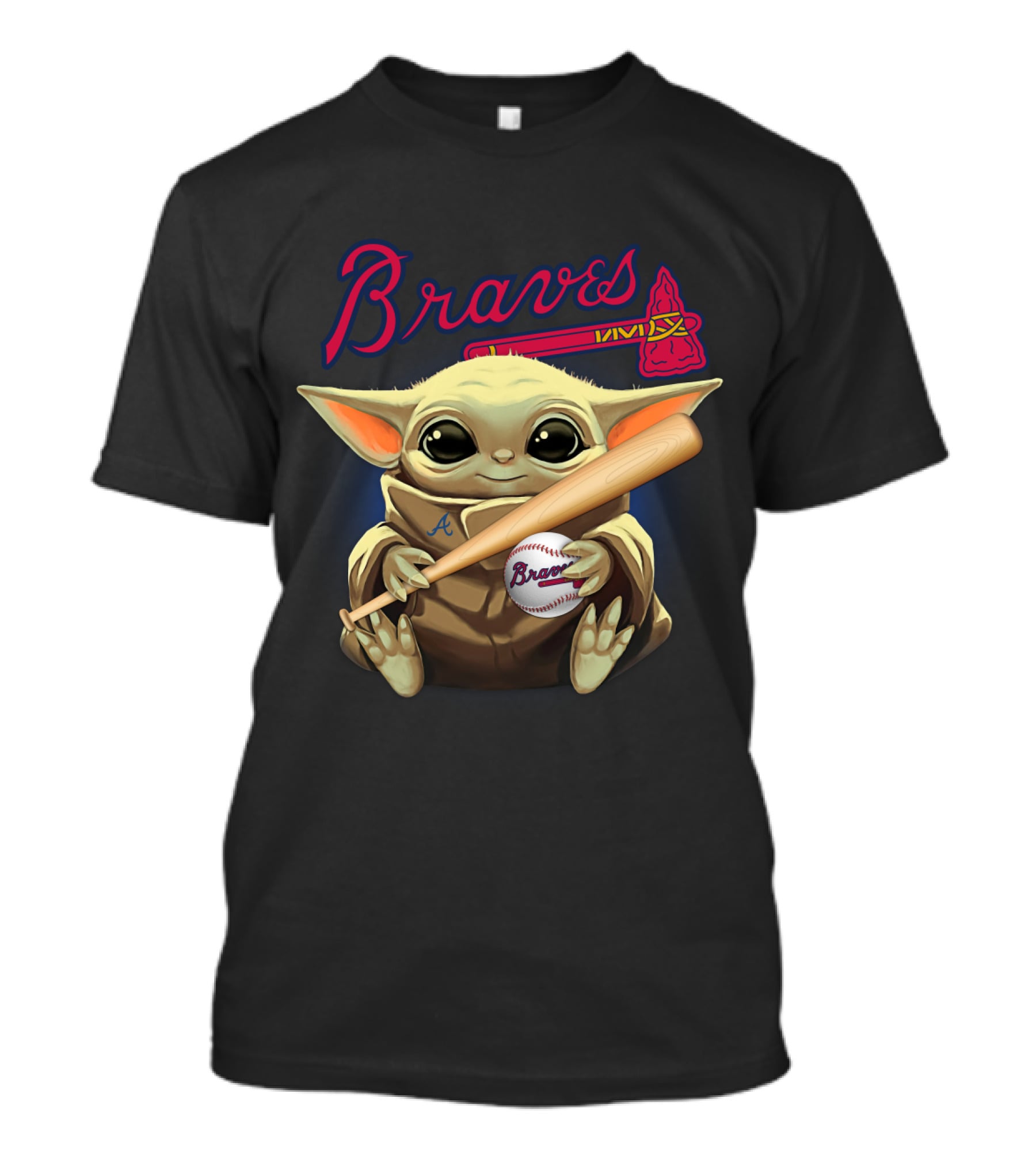 Braves Yoda Atlanta Holding Baseball Bat And Ball T-Shirt
