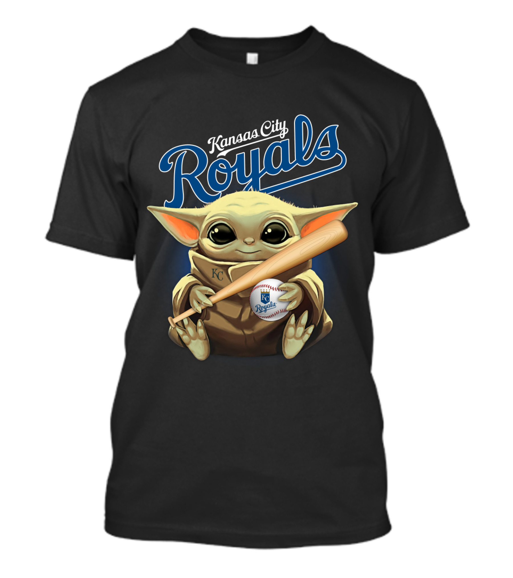 Kansas City Royals Baby Yoda Baseball Bat Holding Baseball T-Shirt