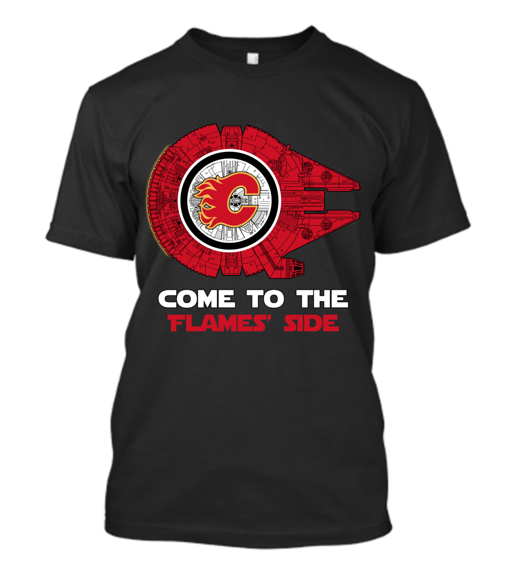 Come To The Flames' Side Calgary Flames Millennium Falcon T-Shirt