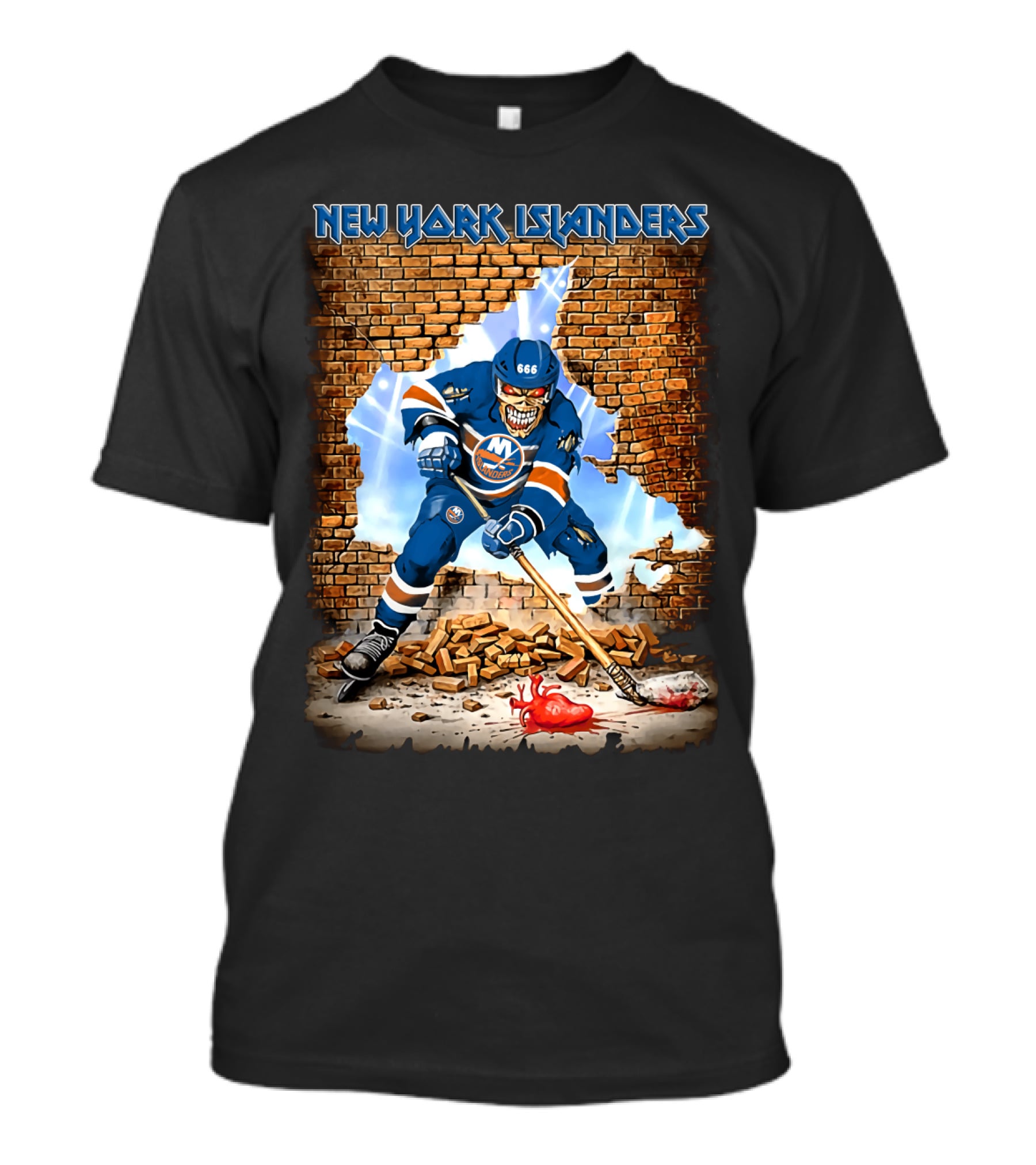 New York Islanders Intense Hockey Player In Action With Brick Wall T-Shirt