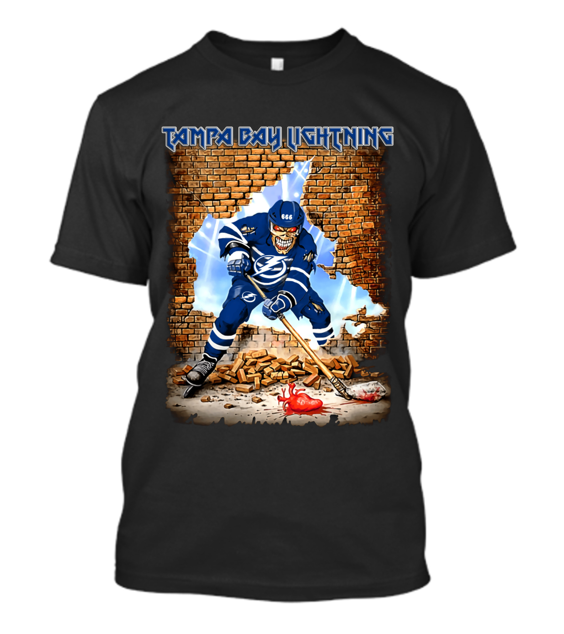 Tampa Bay Lightning Hockey Skeleton Breaking Brick Wall 666 T-Shirt