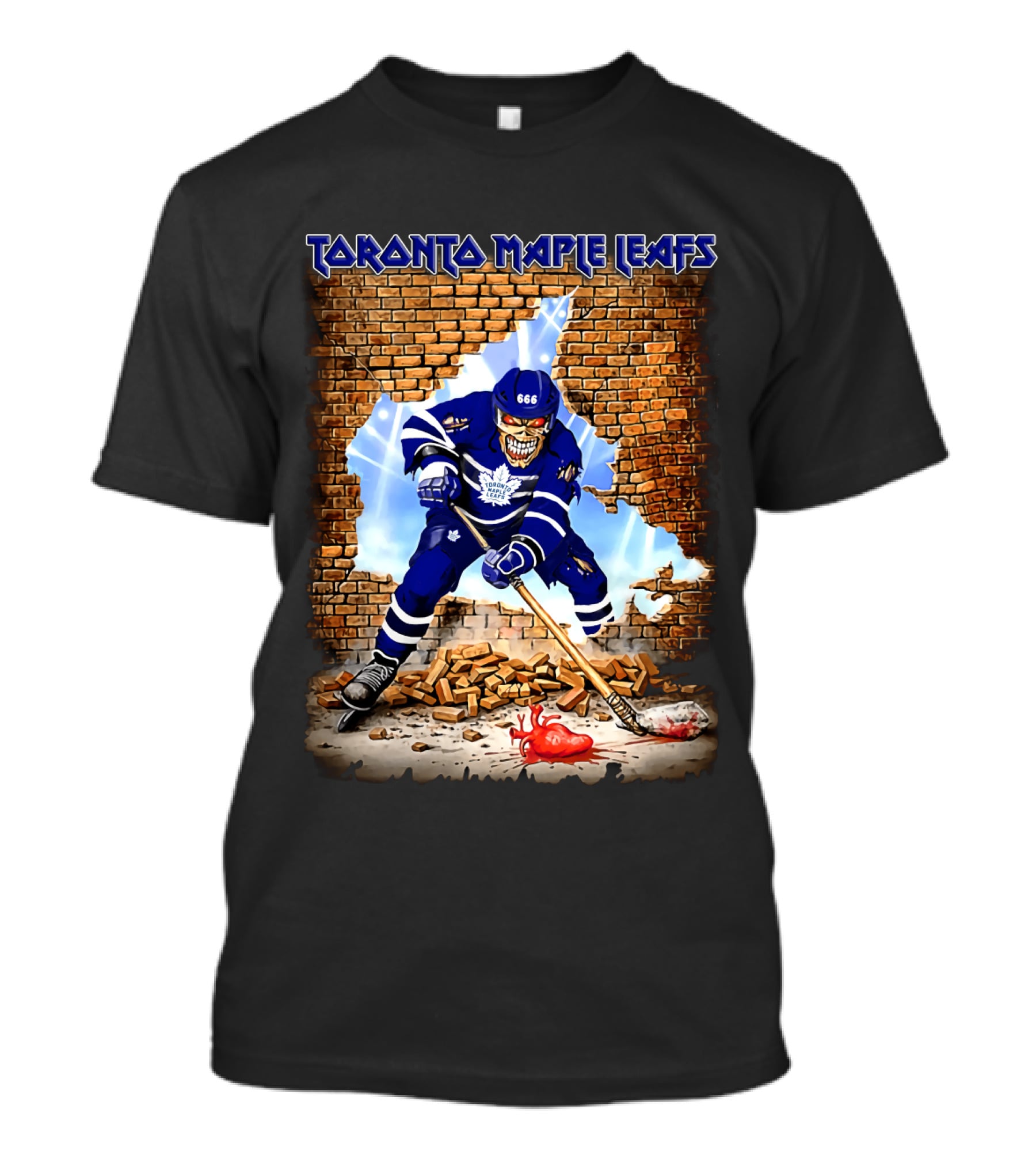 Toronto Maple Leafs Hockey Player Skeleton Breaking Brick Wall T-Shirt