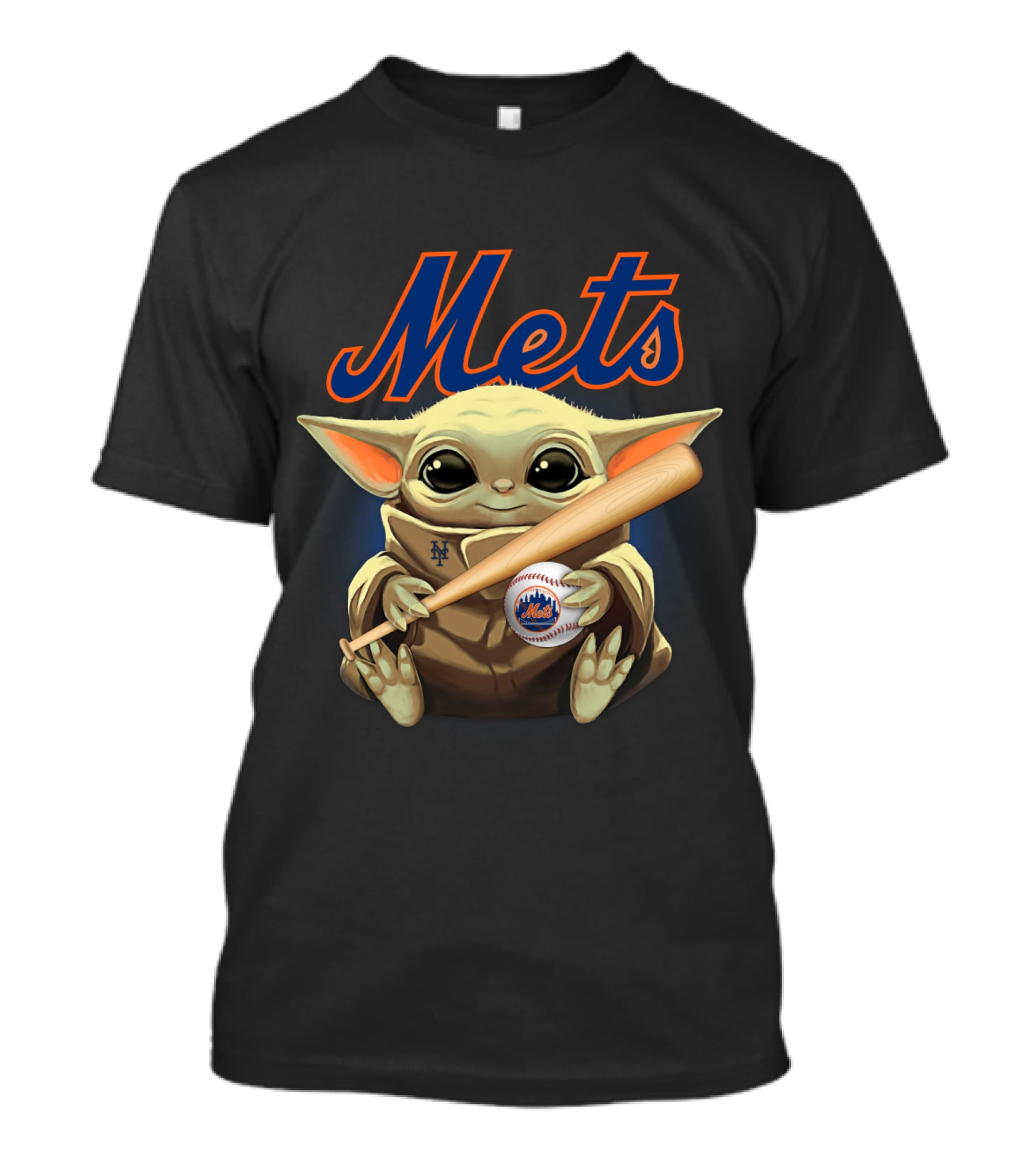New York Mets Baby Yoda With Baseball And Bat T-Shirt