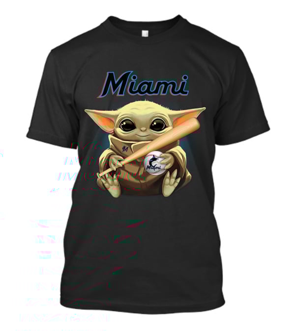 Miami Marlins Baby Yoda Baseball Bat And Ball T-Shirt