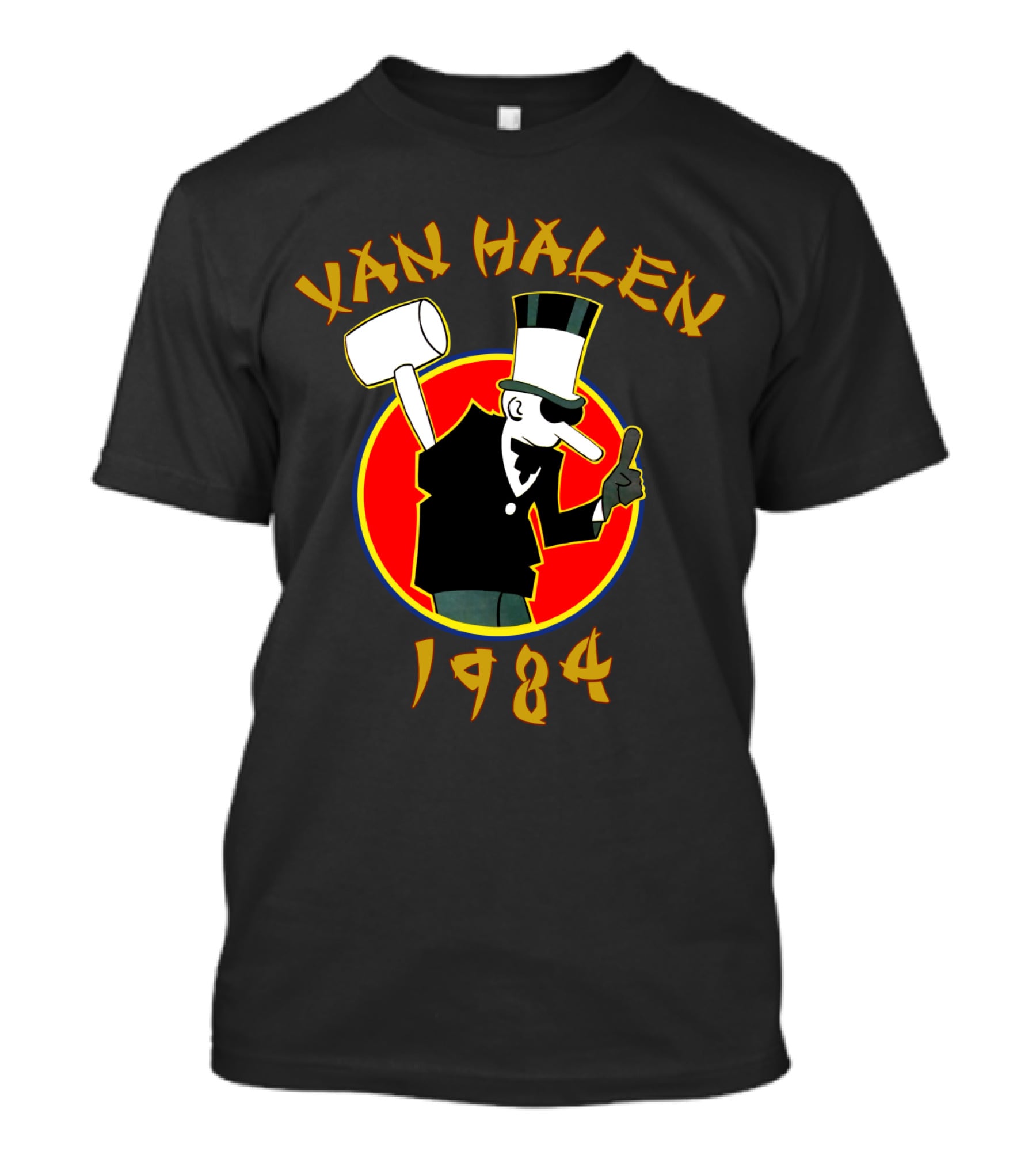 Van Halen 1984 Cartoon Character With Hammer And Top Hat T-Shirt