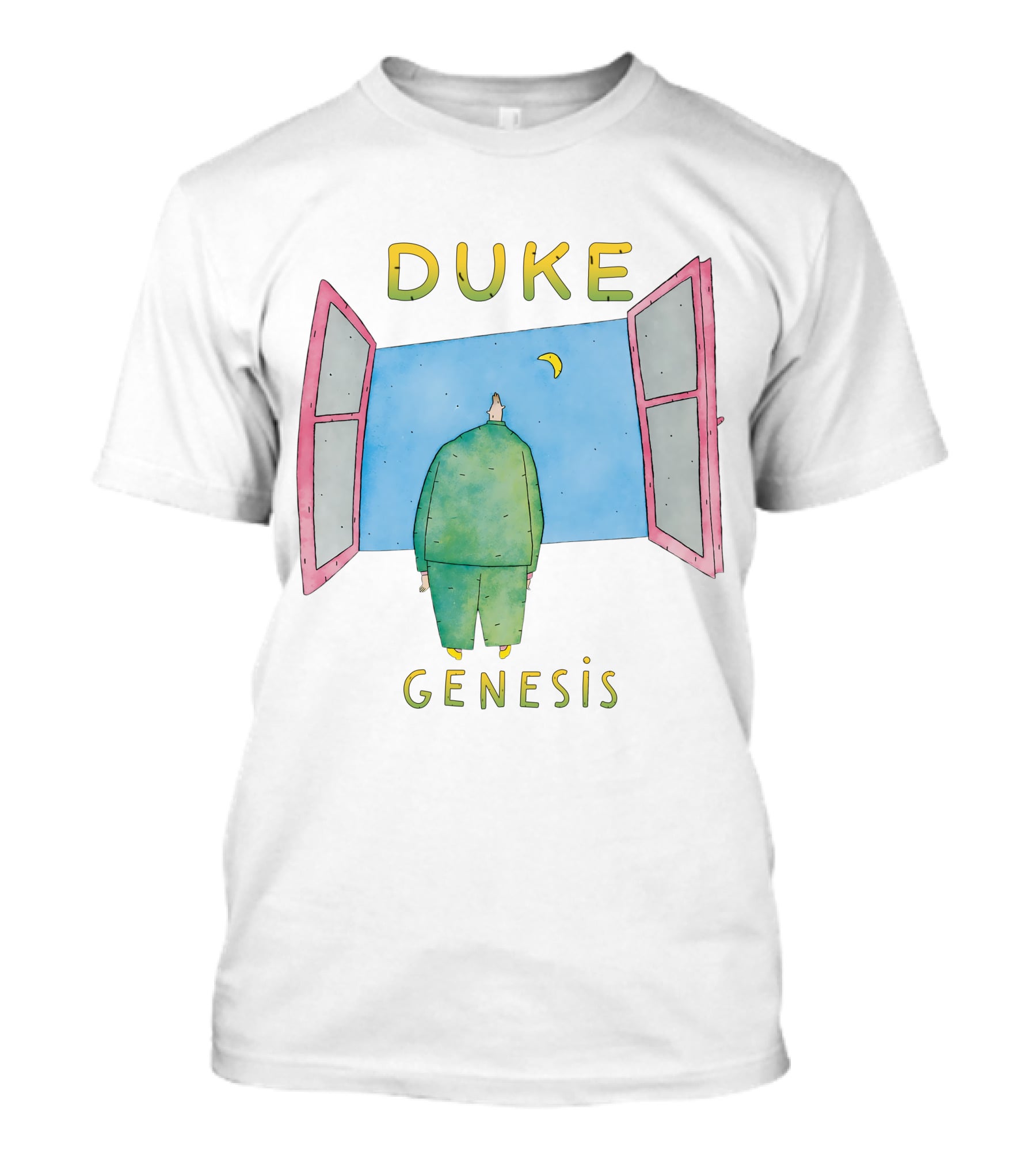 Duke Genesis Album Artwork Blue Figurine With Open Window And Crescent Moon T-Shirt