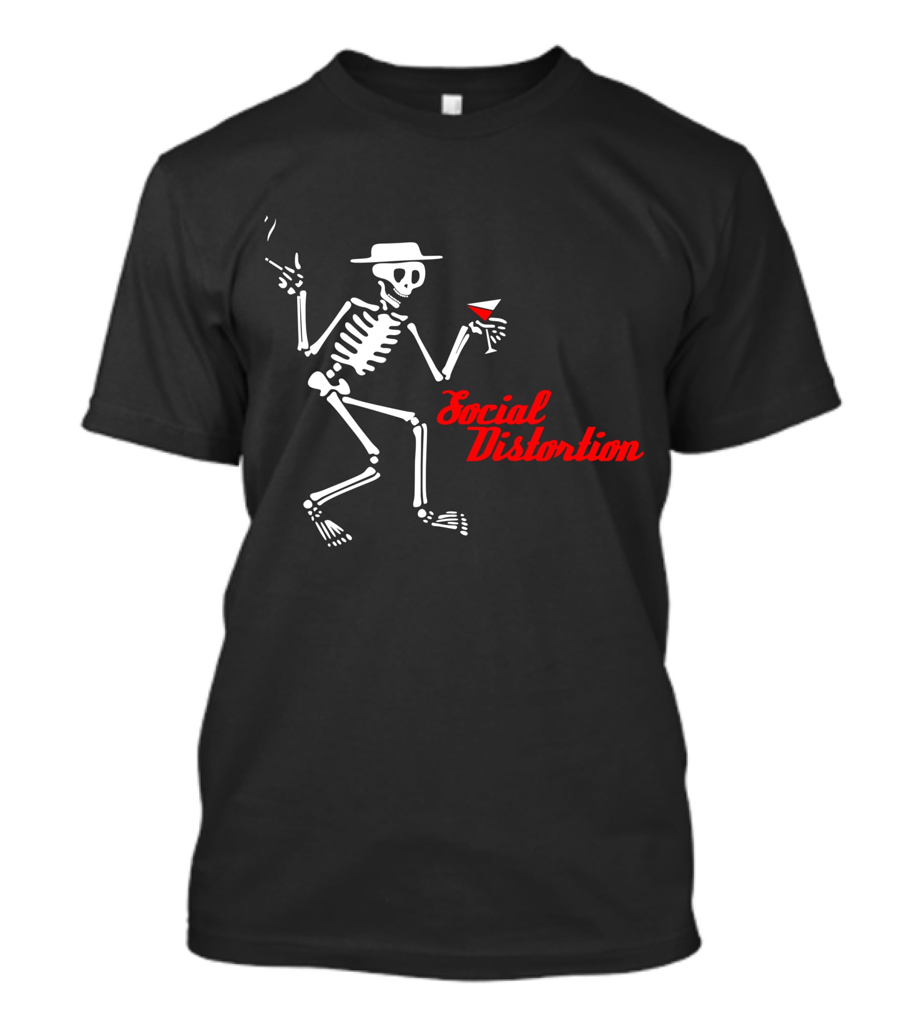 Sdt 17 Social Distortion Skeleton Smoking And Drinking Martini T-Shirt