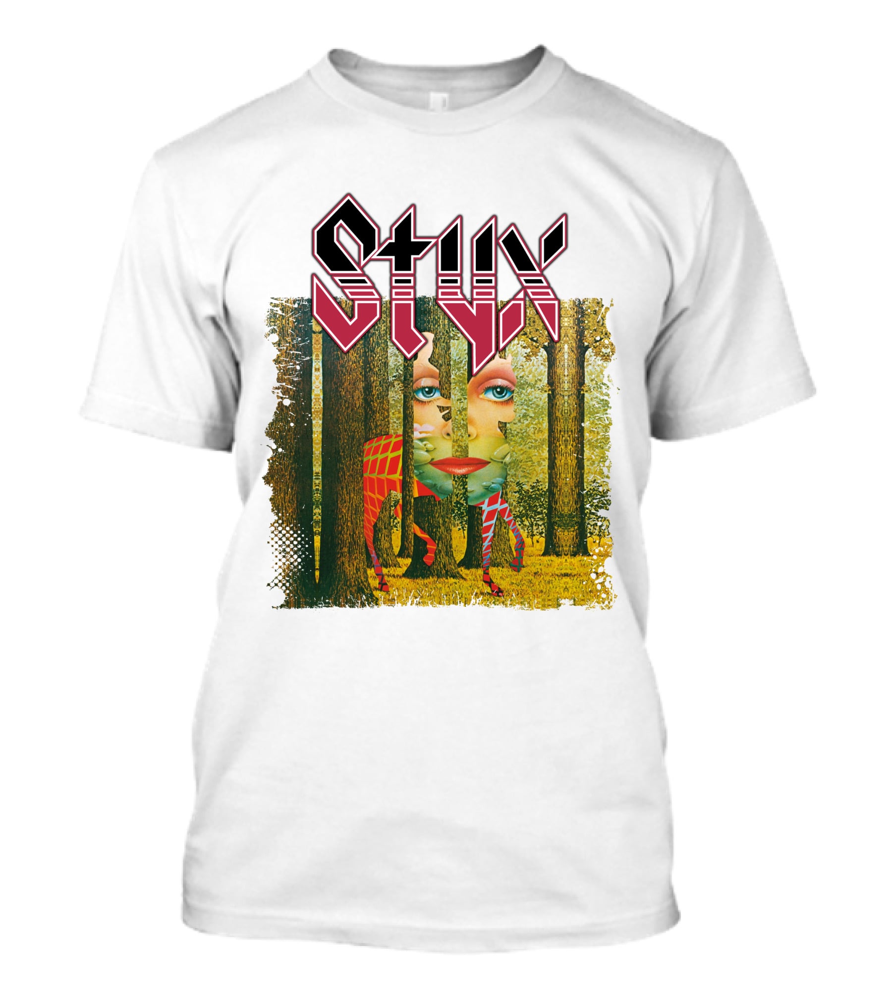 Styx Forest Face With Stylized Red Typography T-Shirt
