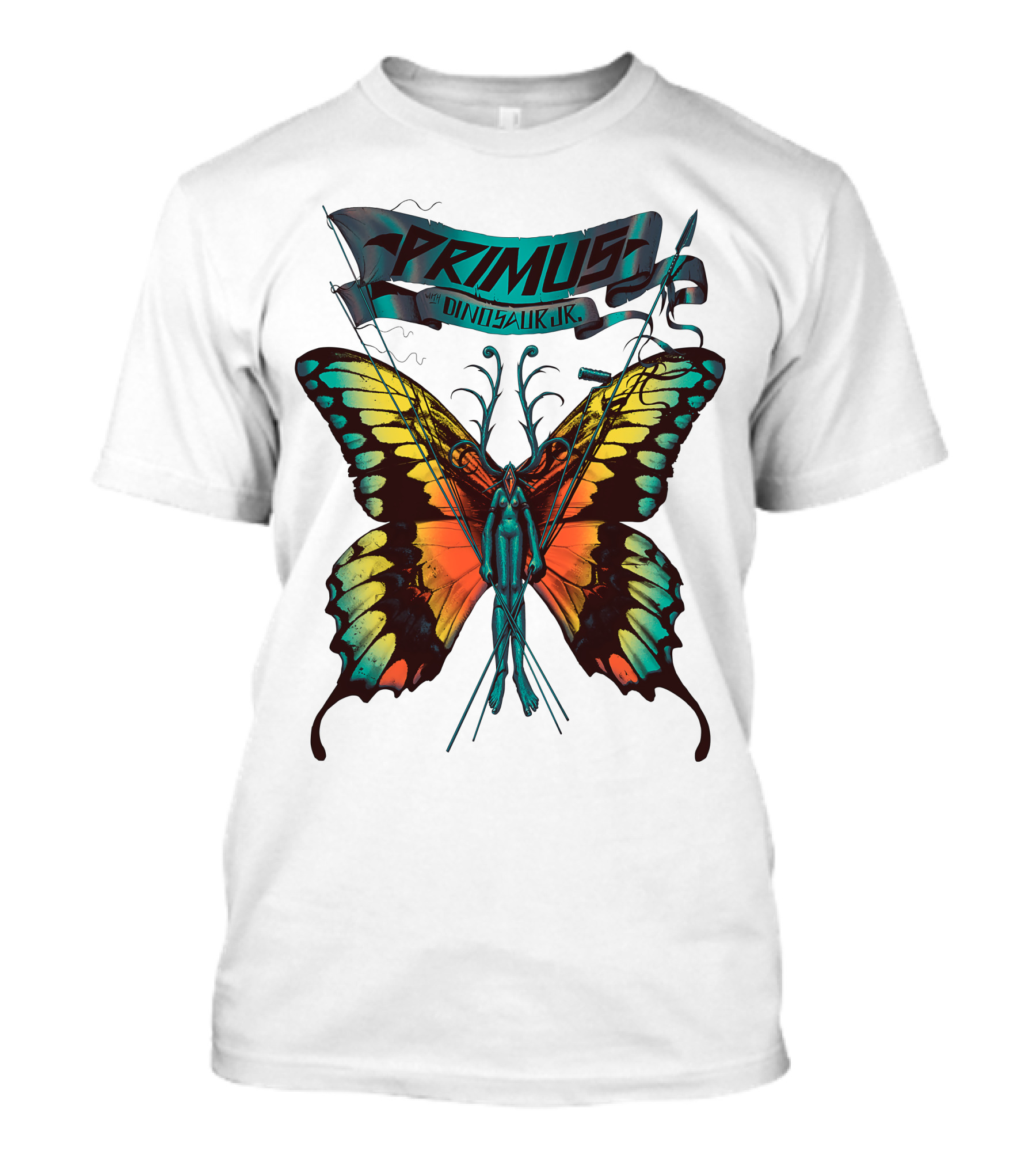Primus With Dinosaur Jr Butterfly Artwork T-Shirt