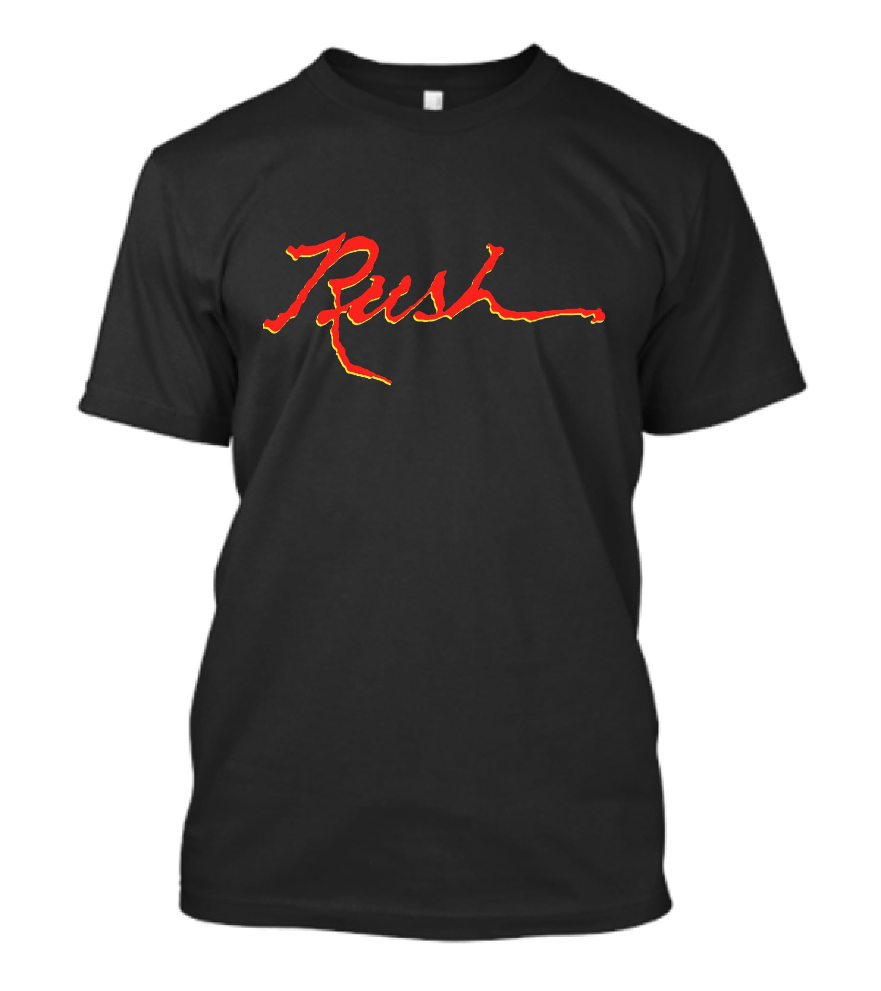 Rush Band Stylized Red And Yellow Script T-Shirt