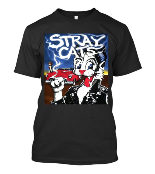 Stray Cats Rockabilly Cat And Classic Car Scene T-Shirt